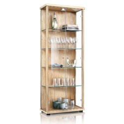 K-Möbel Armoire vitrine 2 portes 176x67x33 cm Made in Germany vitrine sur pied avec LED & 4 tablettes en verre réglables en hauteur Hêtre - beige B