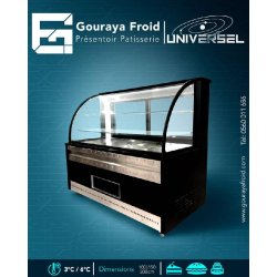 Présentoir pâtisserie réfrigéré UNIVERSEL - design élégant, réfrigération ventilée 3°C-6°C, 2 étagères en verre