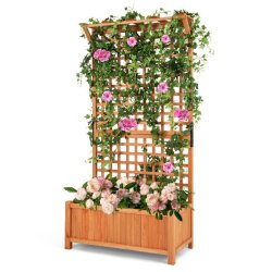 Helloshop26 - Jardinière surélevé avec treillis 90 x 44,5 x 183,5 cm parfait pour plantes grimpantes style naturel en bois 20_0012211 - Bois massif