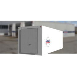 Chambres froides Super Volumes - normes H.A.C.C.P - largeurs 3m50 avec porte à 2 battants et équipements intégrés