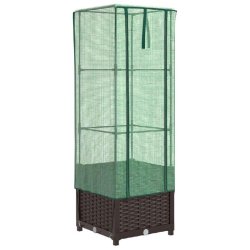 Helloshop26 - Jardinière bac lit surélevé plantes fleurs terrasse jardin surélevée avec housse aspect rotin 40 x 40 x 139 cm Marron 02_0038774 -