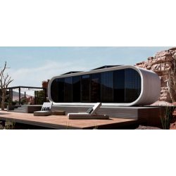 Ipod futuriste ISK 45 - Studio de jardin futuriste - Dimensions extérieures 14,5m x 3,5m x 3,9m