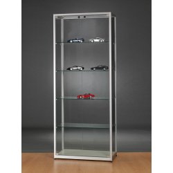 Vitrine exposition L 80 cm en aluminium argent - portes battantes avec serrure et top en verre trempé