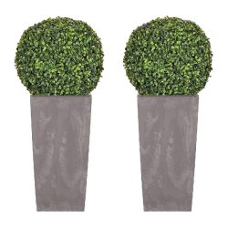 WellHome - Lot de 2 jardinières 35 L Urbi Square Effect en coloris gris clair avec boule de buis de 36 cm - gris plastique PK3921