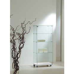 Vitrine d'exposition verre standard 6/14EVA - blanc - 60x40x140 cm avec socle bois et 3 tablettes amovibles