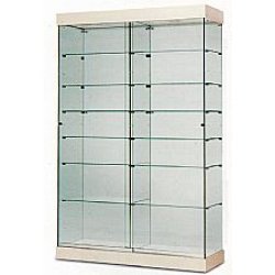 Vitrine d'exposition professionnelle 4943005 - 130 cm en verre sécurit avec socle blanc et roulettes