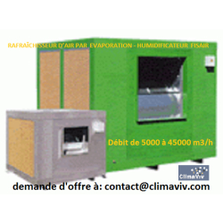 Rafraîchisseur d’air par évaporation - humidificateur Fisair HEF-00000-H - Carrosserie métallique autoporteuse et panneaux évaporatifs HUMI-KOOL CEL-PAD