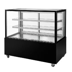 Romux® Vitrine Réfrigérée Pâtisserie Carrée sur Pied avec 2 Étagères Noir 410 Litres Ventilée | Vitrine en Verre Droit - 8435811804028