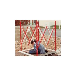 Barrière de regard extensible - Hauteur 1 m - Laquée rouge et blanc - Acier brut - Jusqu'à 1 m² au sol