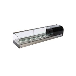 Presentoir réfrigérée pour tapas avec vitre curbe et 1 étagère en verre, 6x GN 1/3 h 40 mm 1566x410x330 mm - VIRTUS - 0645760384580
