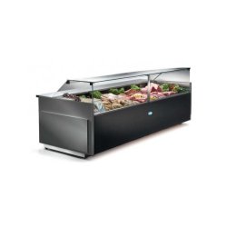 Vitrine canalisable pour viande, traiteur, produits laitiers/fromage - Froid ventilé, Acier inox, 900 mm - Référence: ONYX 90-3000-N/VD