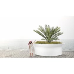 Jardinière Hat en béton cylindrique avec capacités différentes - Blanc/Gris - Marbre/Carrière concassée