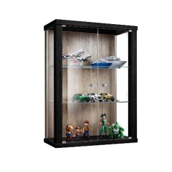 K-Möbel Vitrine suspendue en verre 80x60x25 cm Made in Germany avec 2 tablettes en verre ESG réglables en hauteur Noir & Chêne Sonoma - multicolore