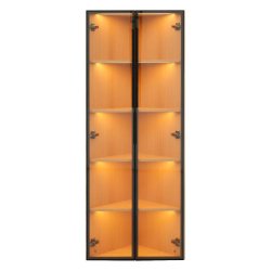 Merax Vitrine d'angle LED 62 × 35 × 160 cm, vitrine avec portes et éclairage en verre trempé, vitrine de collection, bibliothèque, couleur chêne