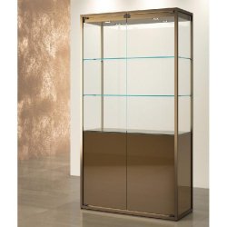 Vitrine T-Métal colonne 95x45xH190cm 4 spots LED, partie laquée H76cm - bronze