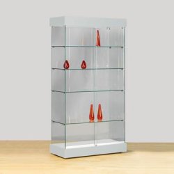 Vitrine d'exposition ONYX - gris clair avec 4 tablettes en verre ESG et éclairage halogène