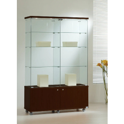 Vitrine éclairante en verre trempé 12/18LMVA - Finition wengé - 6 tablettes amovibles et meuble de rangement sécurisé