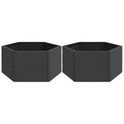 Helloshop26 - Jardinière bac lit surélevé plantes fleurs jardin terrasses de jardin lot de 2 PP anthracite - 3000218088767