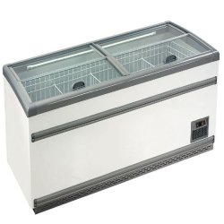 KLIMAITALIA Îlot statique avec verre plat incliné. Ouverture verticale. Éclairage LED. Dégivrage automatique. Température -18°C/-21°C. IGLOO21