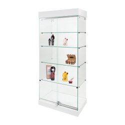 Vitrines d'exposition roulettes - verre trempé sécurit 2 spots - couleurs blanc mat ou noir mat - larg 80 cm
