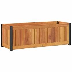 Helloshop26 - Jardinière bac lit surélevé plantes fleurs terrasse jardin 80 x 30 x 27,5 cm bois massif d'acacia et acier marron 02_0037866 - marron