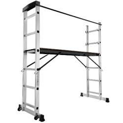 TECTAKE échelle polyvalente aluminium 4 en 1, échelle simple double échafaudage, plateforme 147x40 cm, argent - gris aluminium 401668