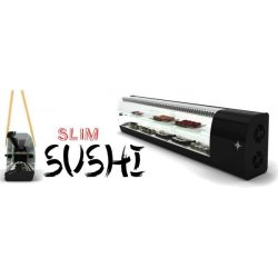 Vitrine réfrigérée slim pour sushi - 8 bacs GN1/6 - noir - groupe logé sur le côté - éclairage LED