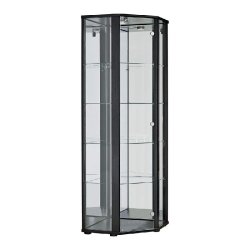 K-Möbel Vitrine d'angle en verre sur pied 176x56,5x56,5 cm Made in Germany avec serrure miroir & LED Noir - noir Bois manufacturé C1085S