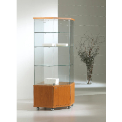 Vitrine d'angle en verre trempé 7/18LMVA - rangement bas - cerisier - 68x68x181 cm