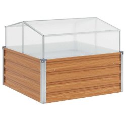 Helloshop26 - Jardinière avec serre style industriel extérieur 100 x 100 x 77 cm toit ouvrable et résistant aux intempéries en acier 02_0059059 -