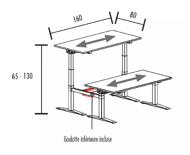 Bench vis-à-vis 2 postes réglables en hauteur goulotte centrale incluse So Estella_9