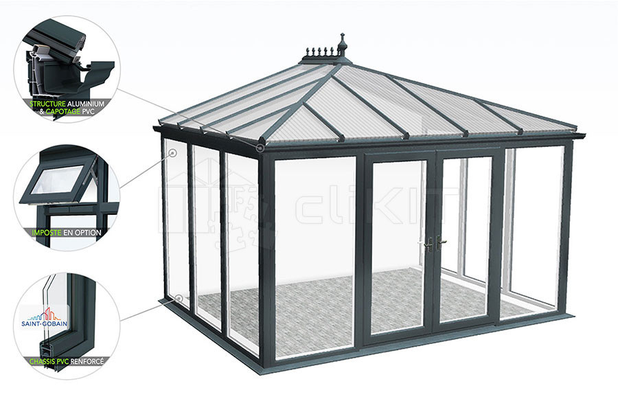 Véranda sur mesure BRIGHTON V4 - Version Vitrage sans Imposte_9