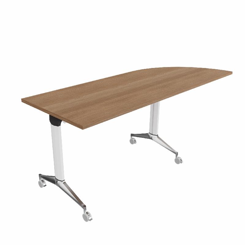 Table de réunion NET, plateau abattant avec retour - Mobel Linea - Blanc, Acacia foncé, Droite_9