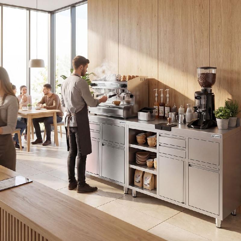 Meuble inox pour machine à café - 1200 x 600 mm - 2 tiroirs - Étagère réglable gauche_9