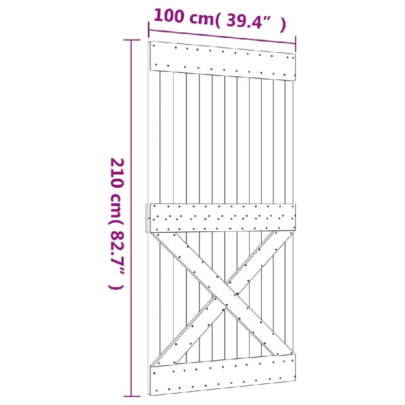 Vidaxl porte coulissante et kit de quincaillerie 100x210 cm pin massif 3203253_9