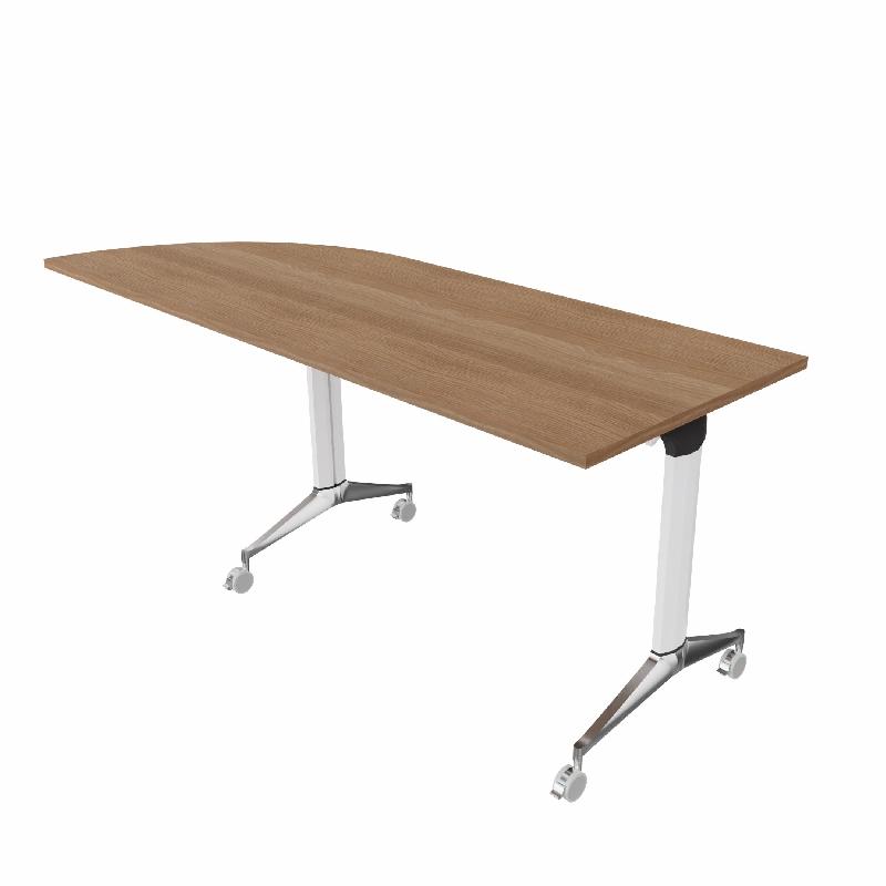 Table de réunion NET, plateau abattant avec retour - Mobel Linea - Blanc, Acacia foncé, Gauche_9