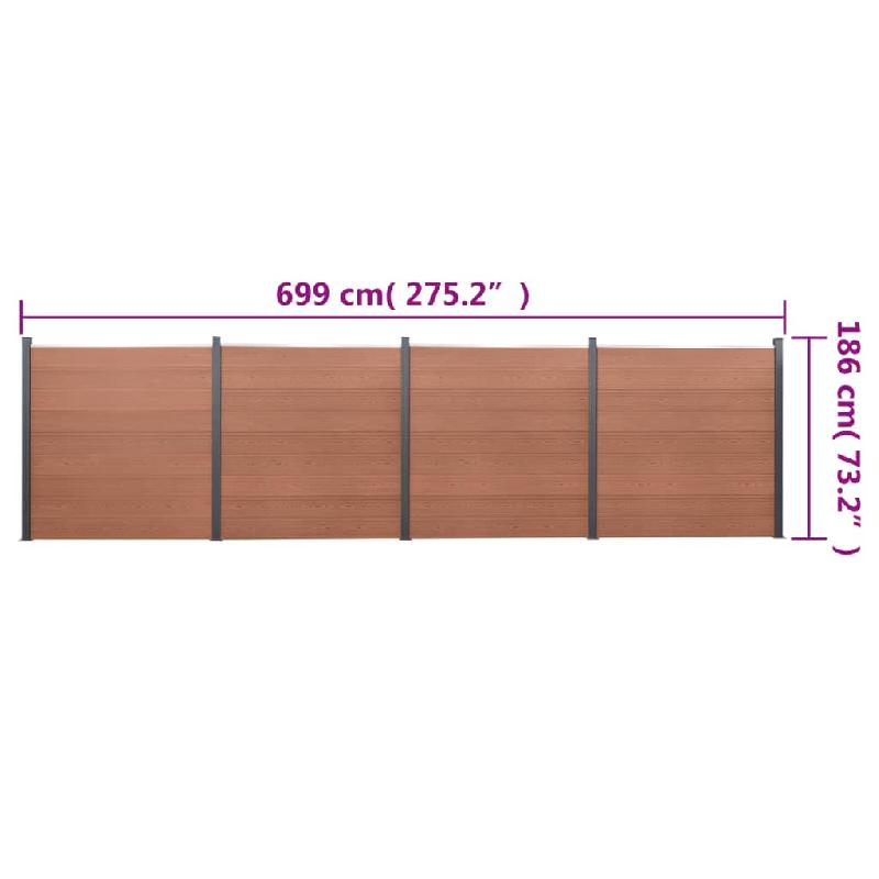 Vidaxl ensemble de panneaux de clôture marron 699x186 cm wpc 3211832_9