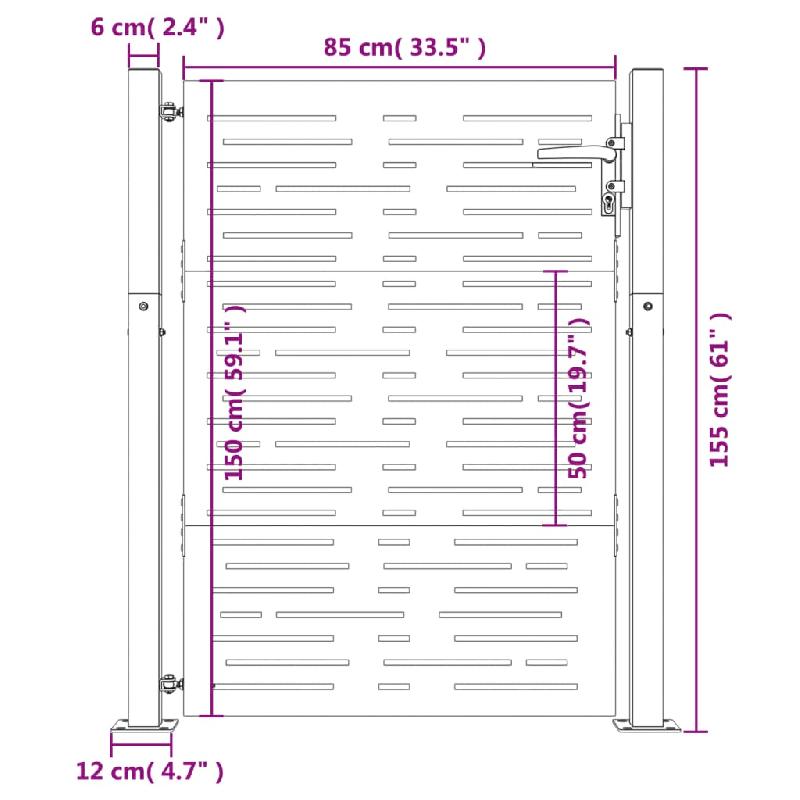 Vidaxl portail de jardin 105x155 cm acier corten conception de carré 153253_9