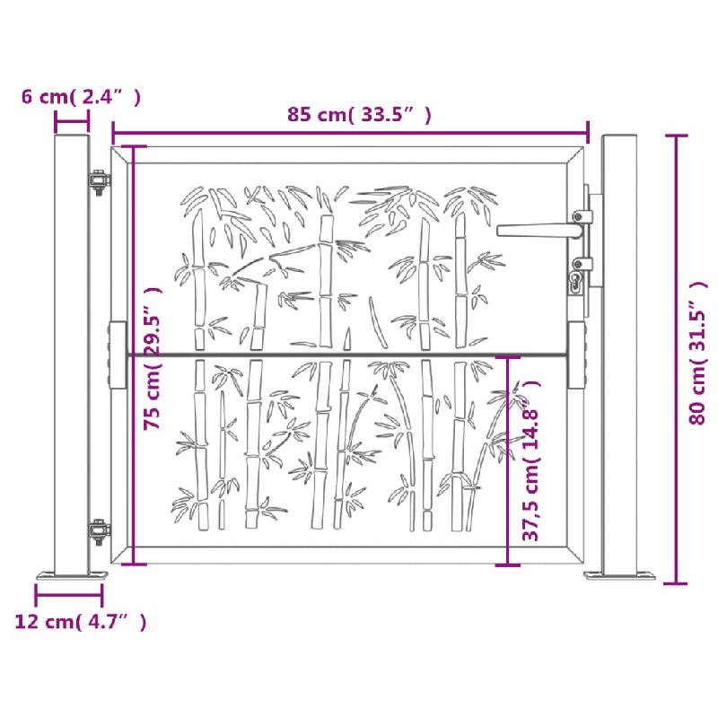 Vidaxl portail de jardin 105x80 cm acier corten design de bambou 153184_9