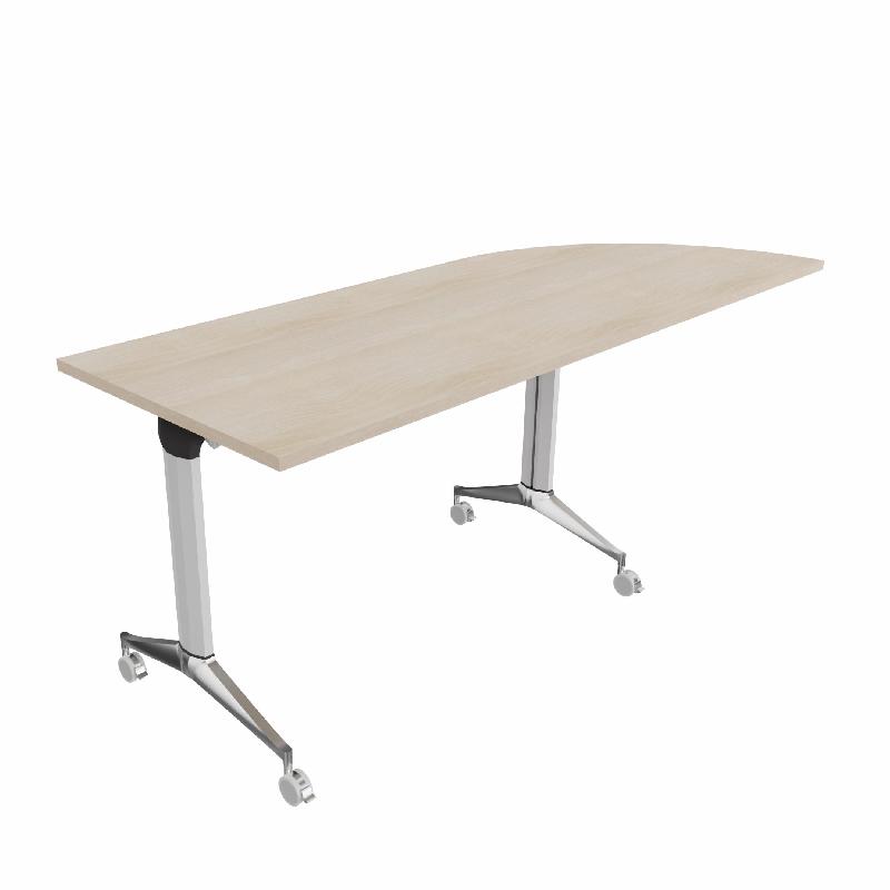 Table de réunion NET, plateau abattant avec retour - Mobel Linea - Alu, Acacia clair, Droite_9