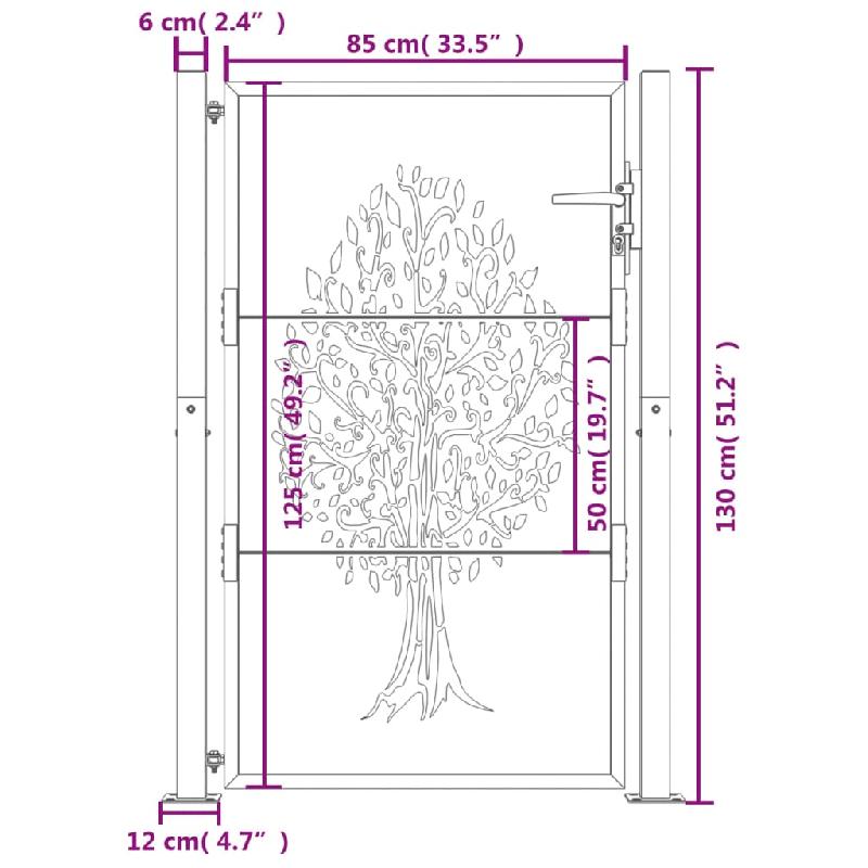 Vidaxl portail de jardin 105x130 cm acier corten conception de l'arbre 153162_9