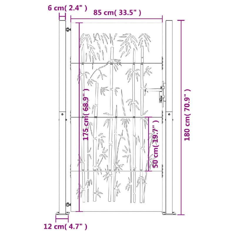 Vidaxl portail de jardin 105x180 cm acier corten design de bambou 153242_9