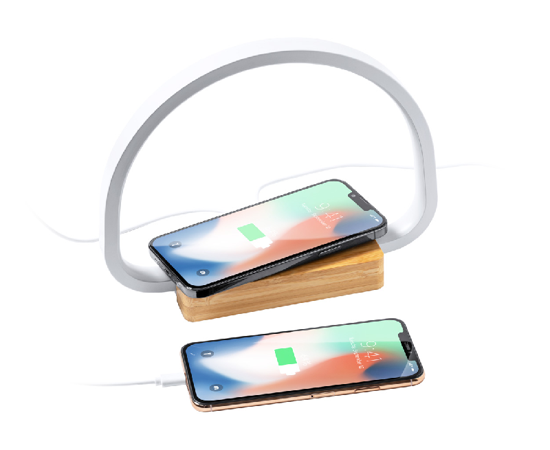 Lampe de bureau multifonctions en bambou - 25 LED - Luminosité réglable - Chargeur rapide sans fil 10W et port USB_9