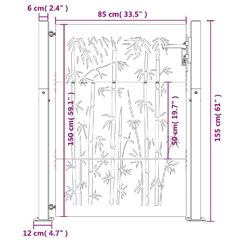 Vidaxl portail de jardin 105x155 cm acier corten design de bambou 153241_9