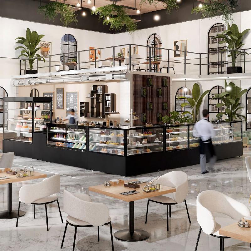 Vitrine réfrigérée d'angle pour pâtisserie MADRID - 1500 mm - 2 étagères - Noir_9