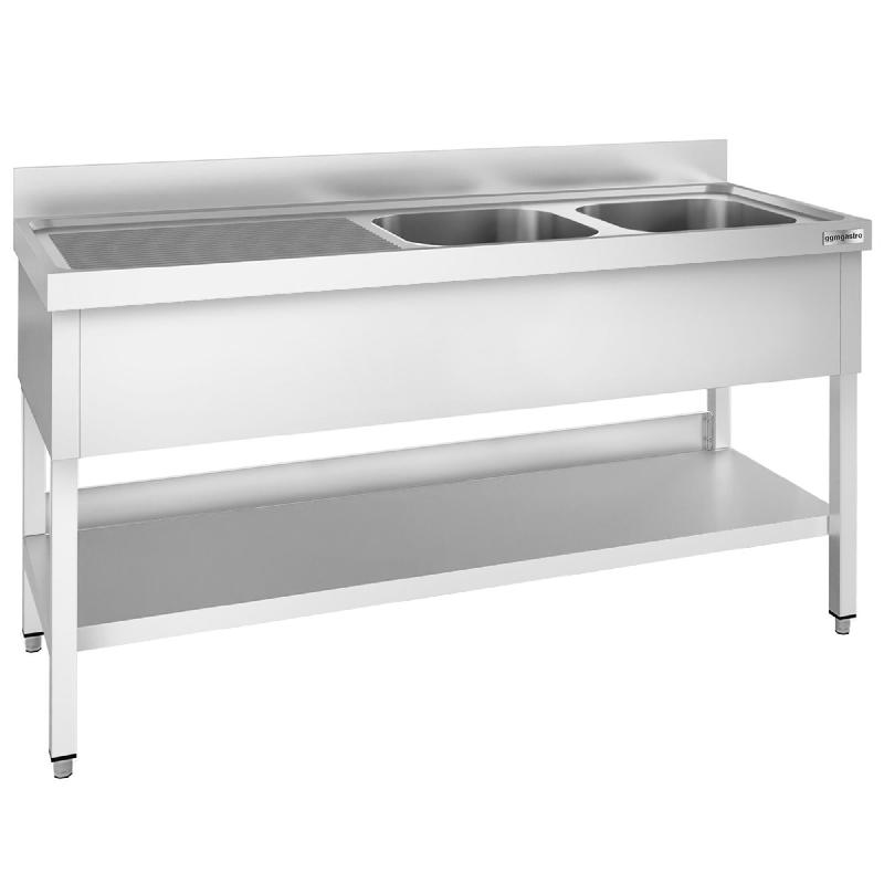 Plonge inox 2 bacs avec égouttoir avec étagère - P 600 mm - à droite_9