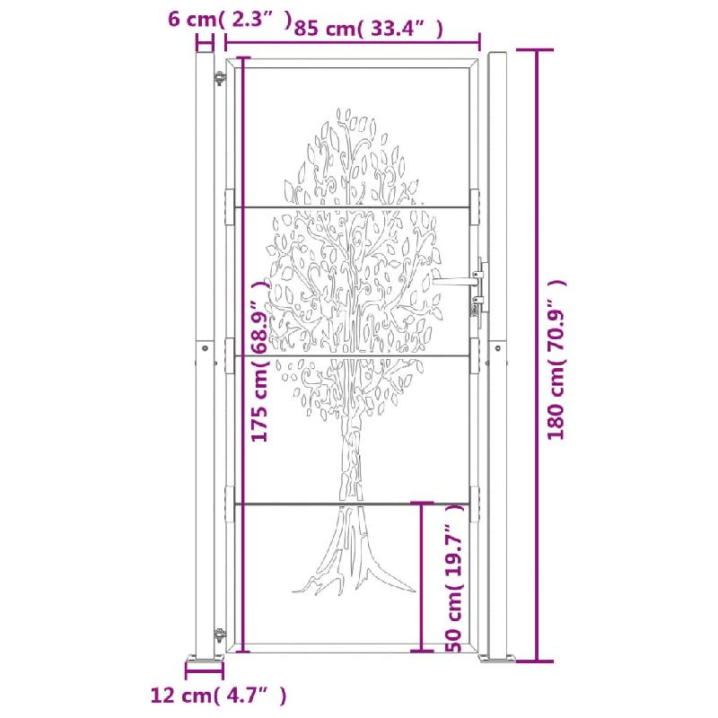 Vidaxl portail de jardin 105x180 cm acier corten conception de l'arbre 153164_9