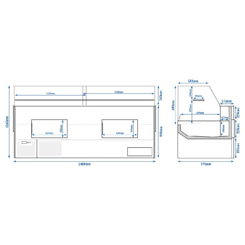 Vitrine comptoir réfrigérée droite EVERT 2480 mm - 1 étagère_9