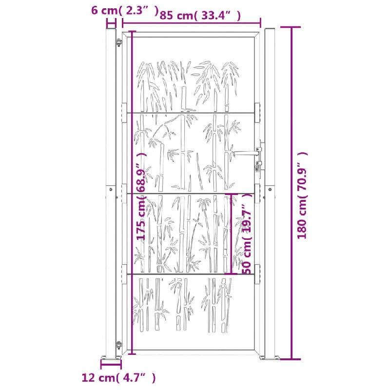 Vidaxl portail de jardin 105x180 cm acier corten design de bambou 153188_9