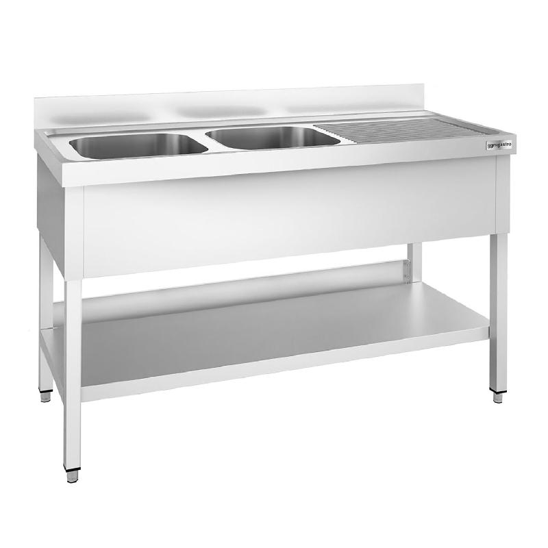 Plonge inox 2 bacs avec égouttoir avec étagère - P 600 mm - 1600_9